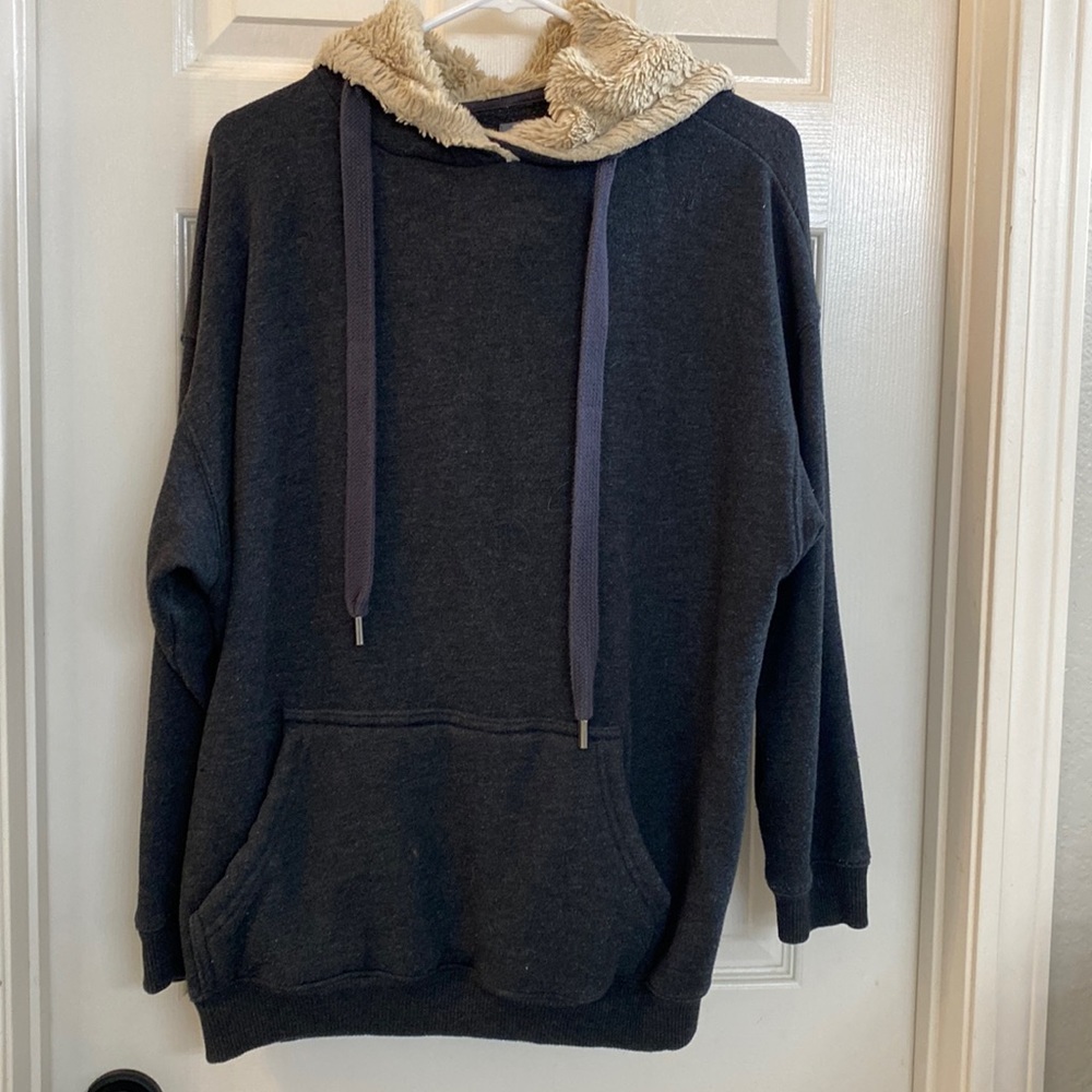 Aerie dark gray and furry hood oversized hoodie